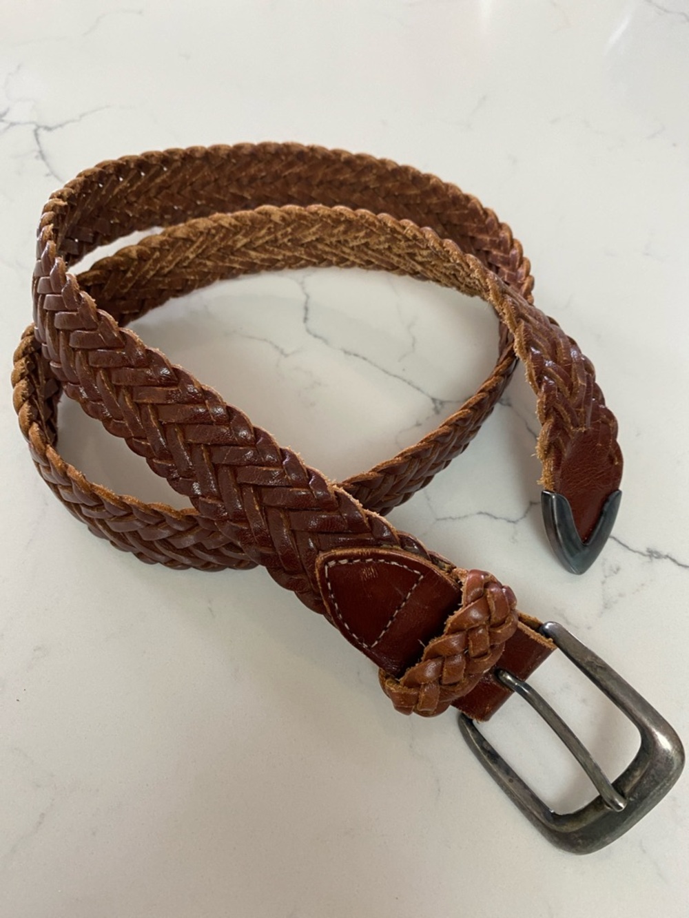 Vintage Woven Leather Belt for Women — Brown Braided Style